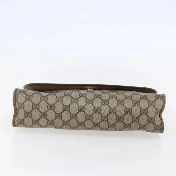 GUCCI GG Supreme Web Sherry Line Clutch Bag PVC Leather Beige Red